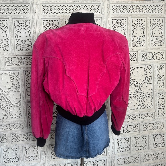 Vintage Chia Hot Pink Suede Leather Western Button Up Shoulder Pad Jacket - Picture 5 of 9